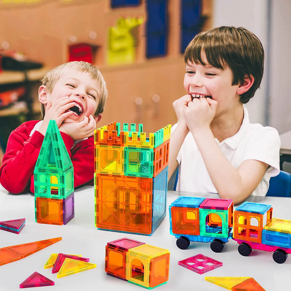 Brinquedos Educativos,
Blocos de Construção Magnéticos Educativos - 65 Peças Brastoy Montessori,